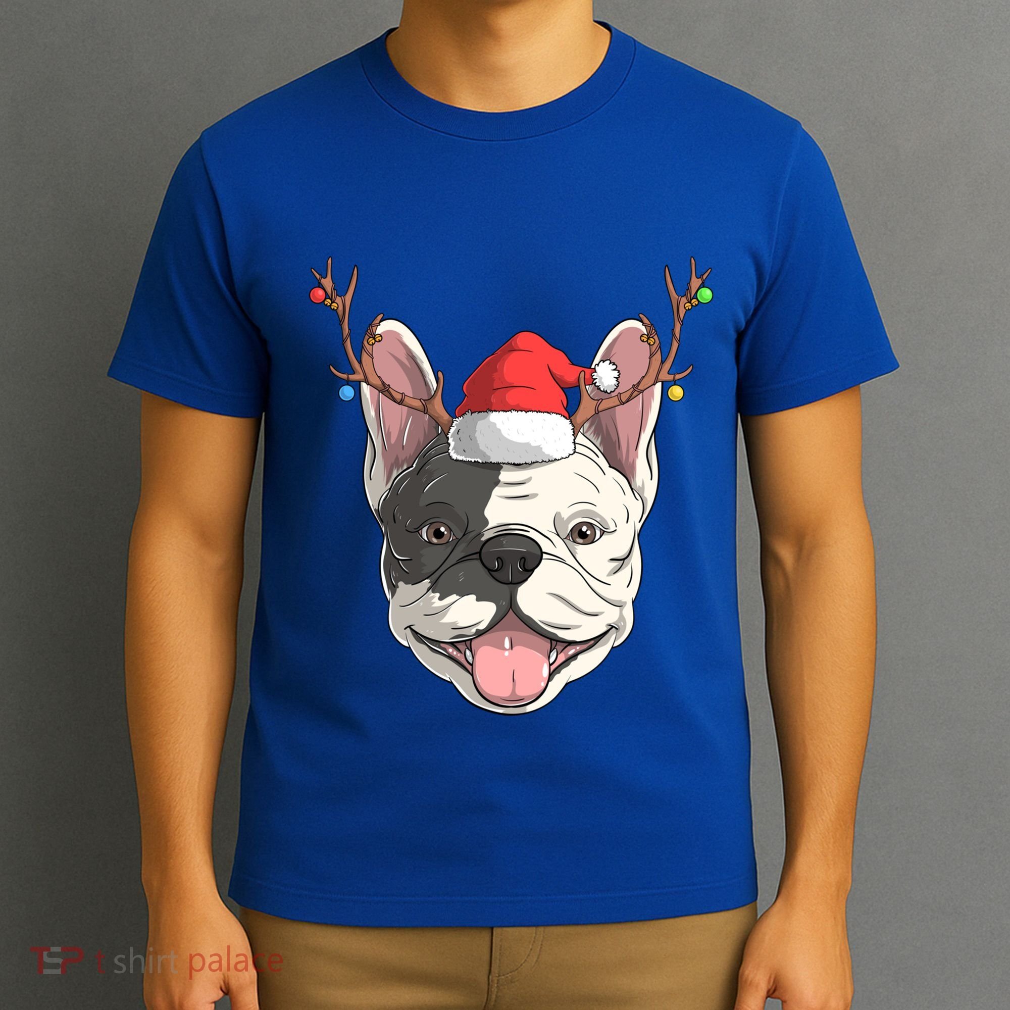 French Bulldog Dog Santa Claus Hat Christmas Xmas Reindeer Cool Gift T-Shirt
