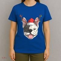 French Bulldog Dog Santa Claus Hat Christmas Xmas Reindeer Cool Gift T-Shirt thumb 4