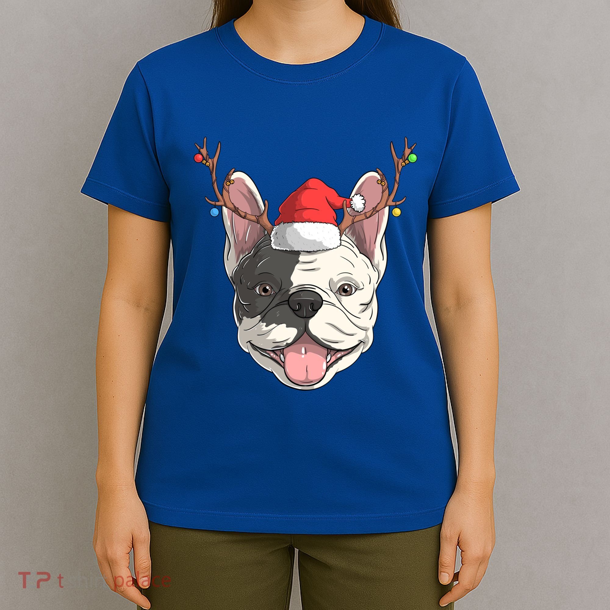 French Bulldog Dog Santa Claus Hat Christmas Xmas Reindeer Cool Gift T-Shirt