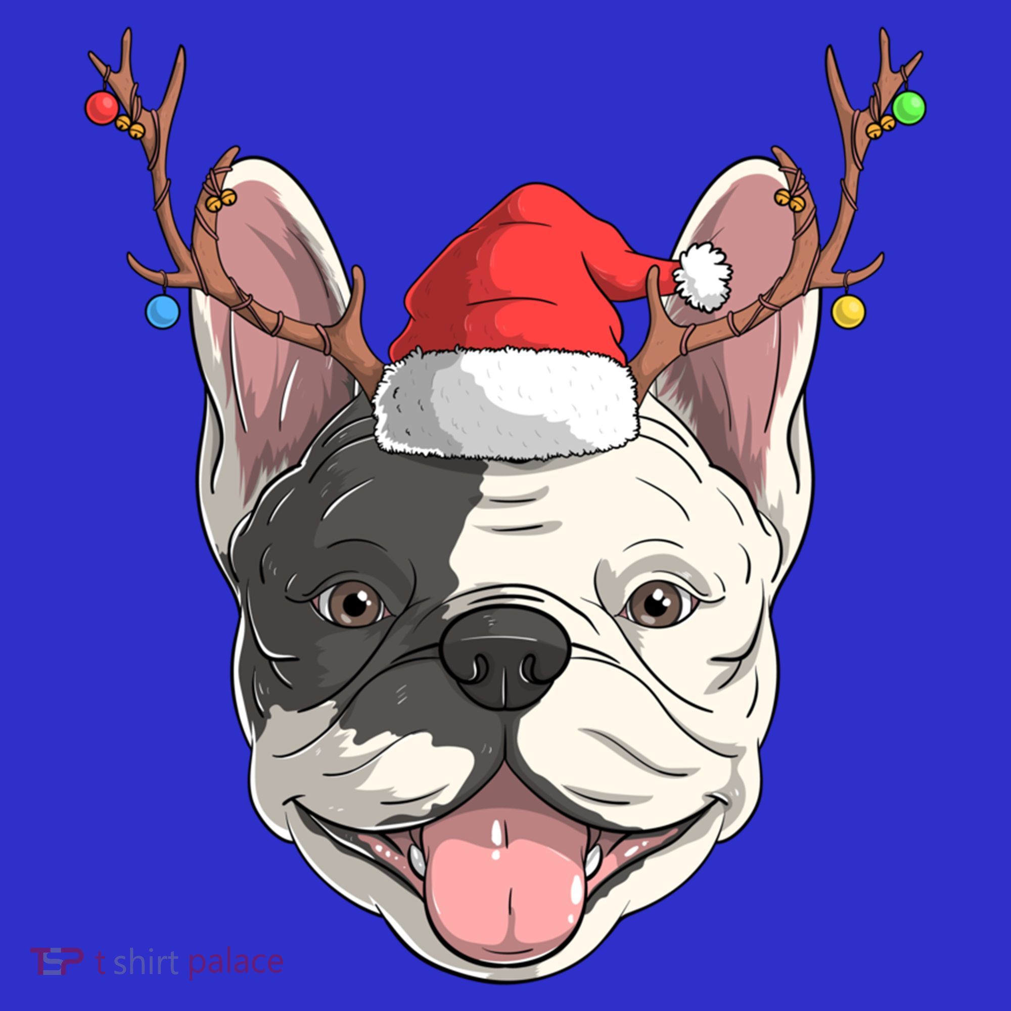French Bulldog Dog Santa Claus Hat Christmas Xmas Reindeer Cool Gift T-Shirt