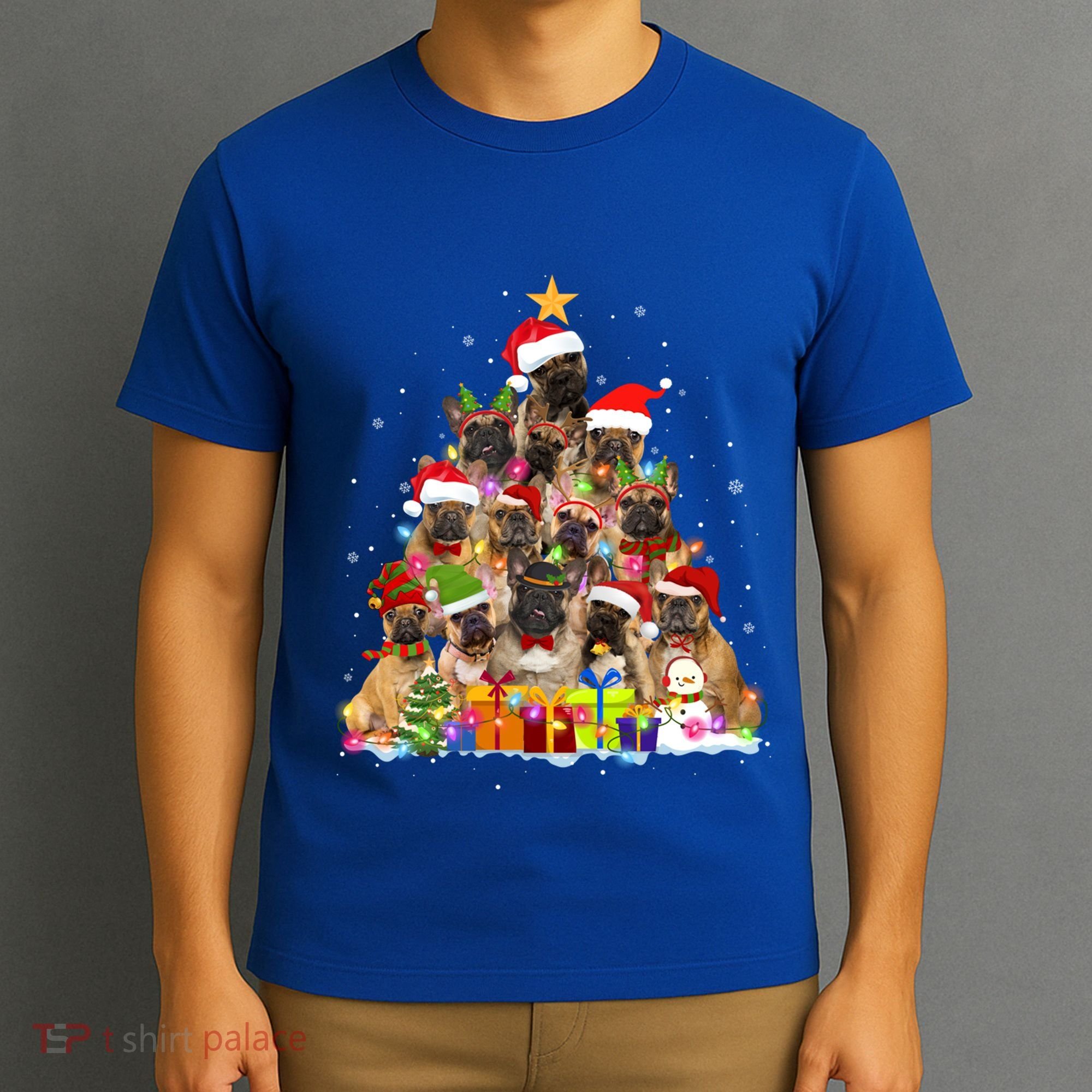 French Bulldog Dog Christmas Lights Tree Pet Dog Lover Xmas Meaningful Gift T-Shirt