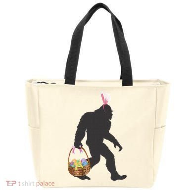 Funny Bigfoot Easter Design with Easter Basket and Bigfoot Tote Bag
