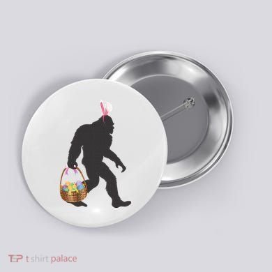 Funny Bigfoot Easter Design with Easter Basket and Bigfoot Button