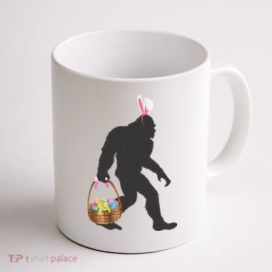 Funny Bigfoot Easter Design with Easter Basket and Bigfoot Coffee Mug back