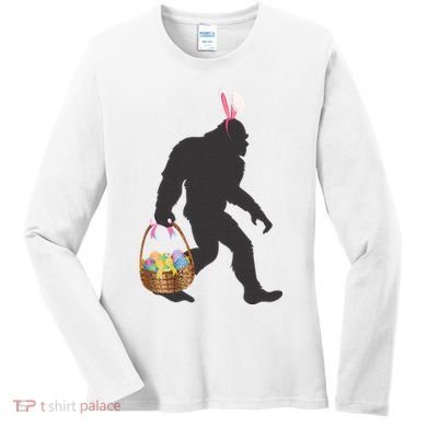 Funny Bigfoot Easter Design with Easter Basket and Bigfoot Women's Long Sleeve Shirt