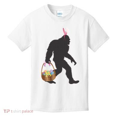 Funny Bigfoot Easter Design with Easter Basket and Bigfoot Kids T-Shirt