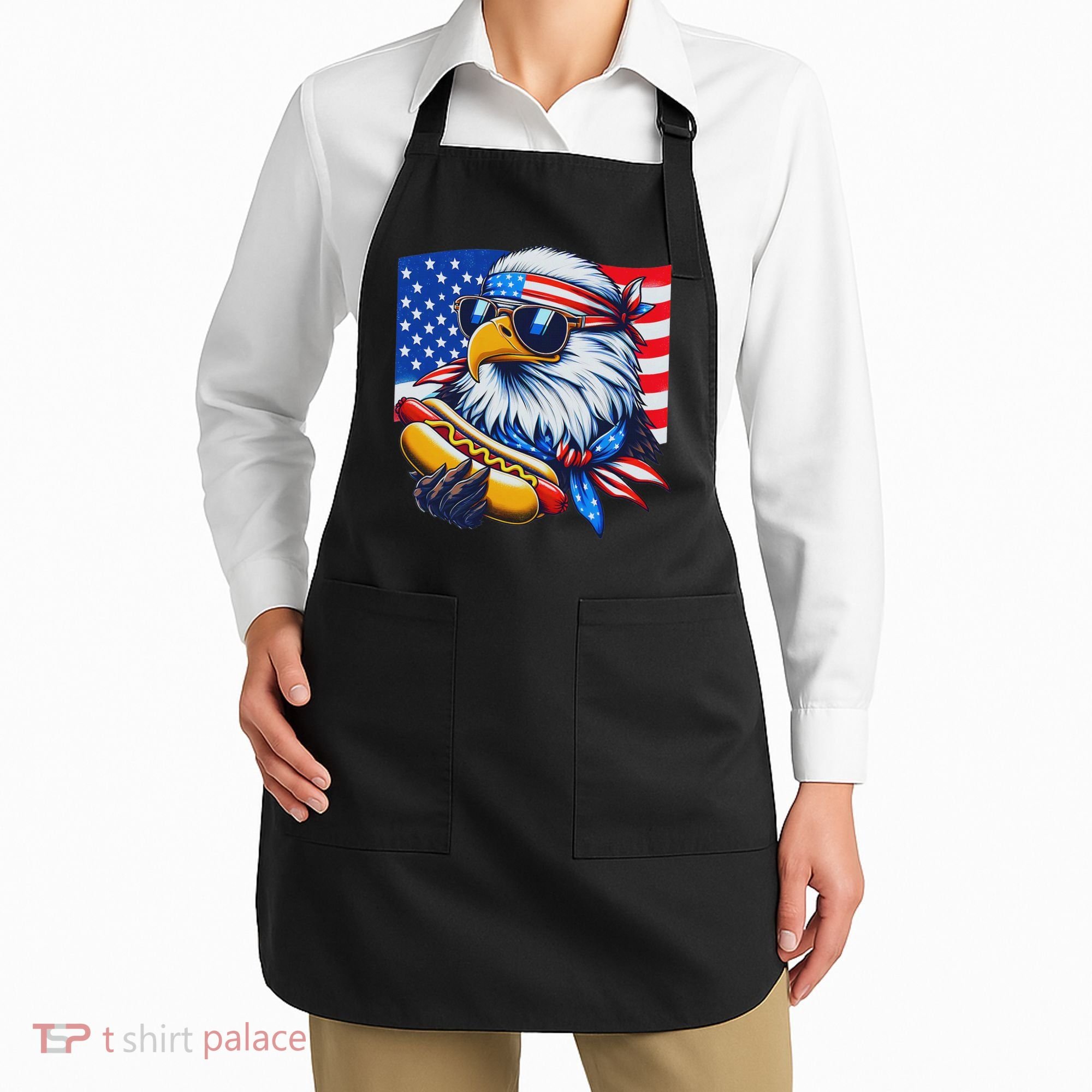 Funny Bald Eagle Hotdog American Flag 4th Of July Patriotic Apron
