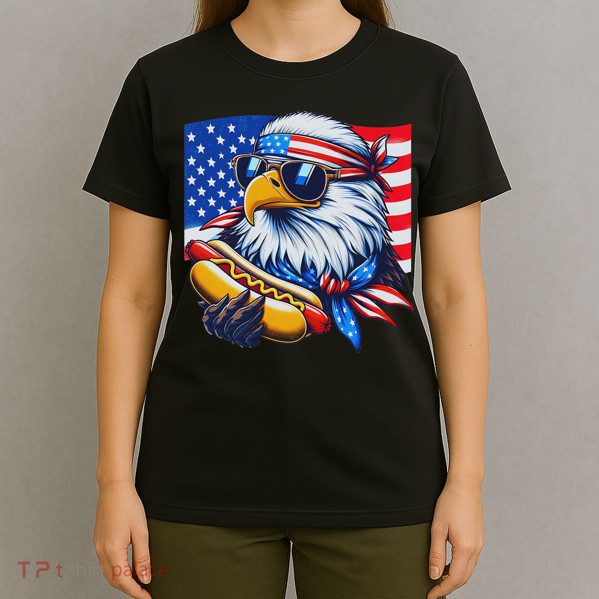 Funny Bald Eagle Hotdog American Flag 4th Of July Patriotic T-Shirt
