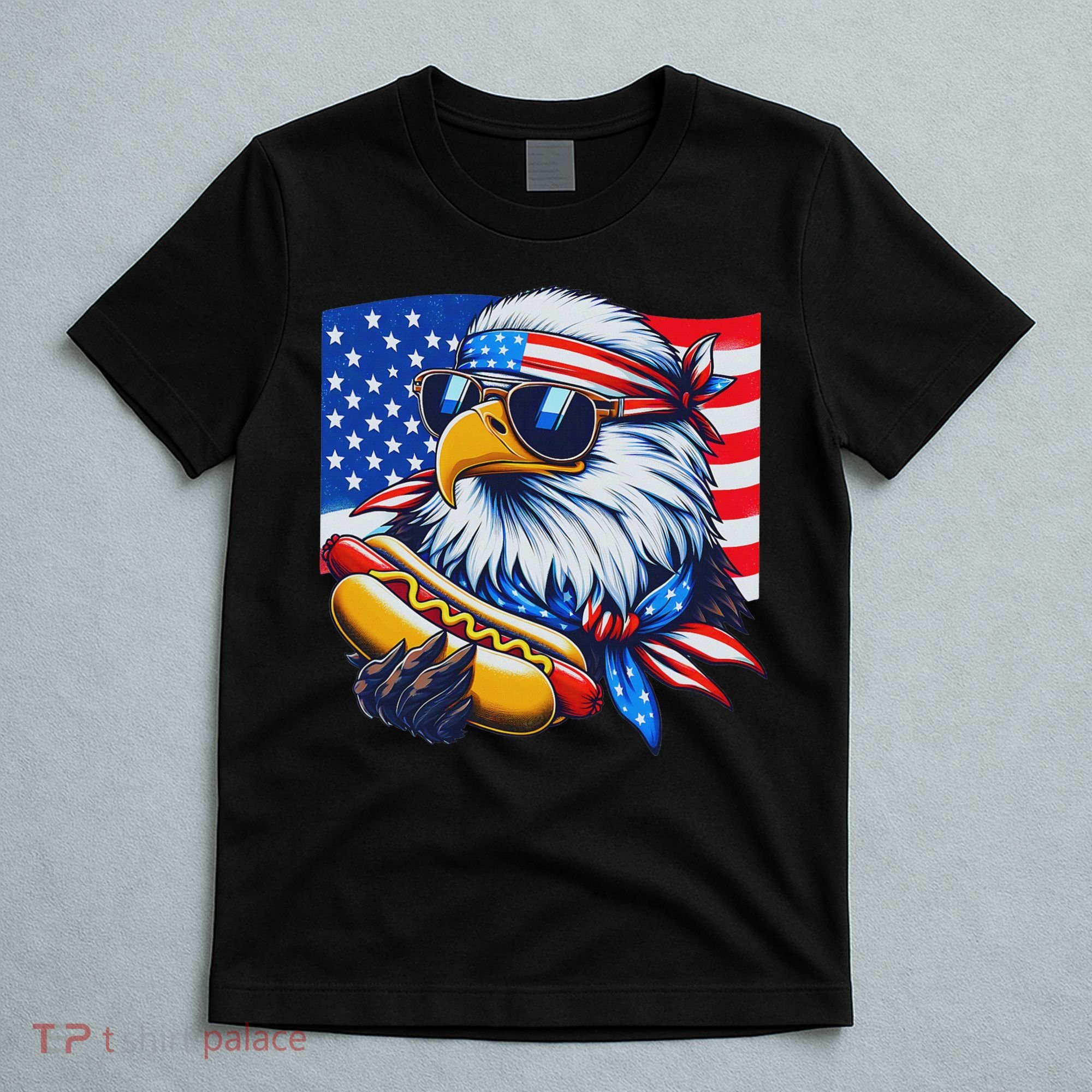Funny Bald Eagle Hotdog American Flag 4th Of July Patriotic T-Shirt
