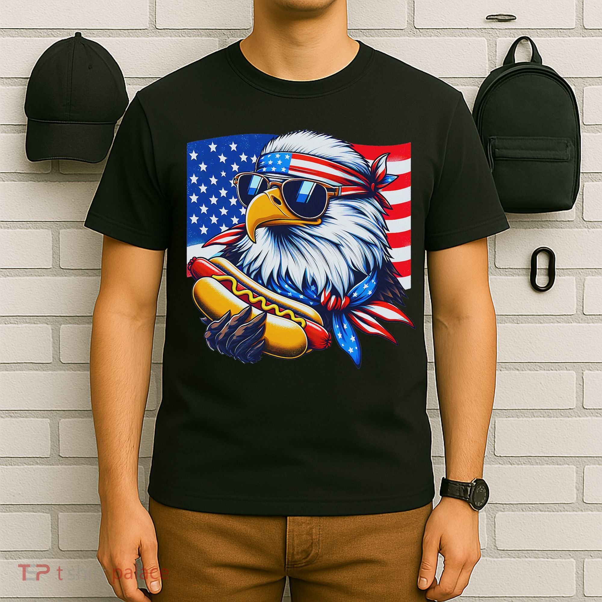Funny Bald Eagle Hotdog American Flag 4th Of July Patriotic T-Shirt
