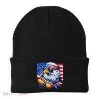 Funny Bald Eagle Hotdog American Flag 4th Of July Patriotic Beanie thumb 0