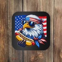 Funny Bald Eagle Hotdog American Flag 4th Of July Patriotic Coaster thumb 0