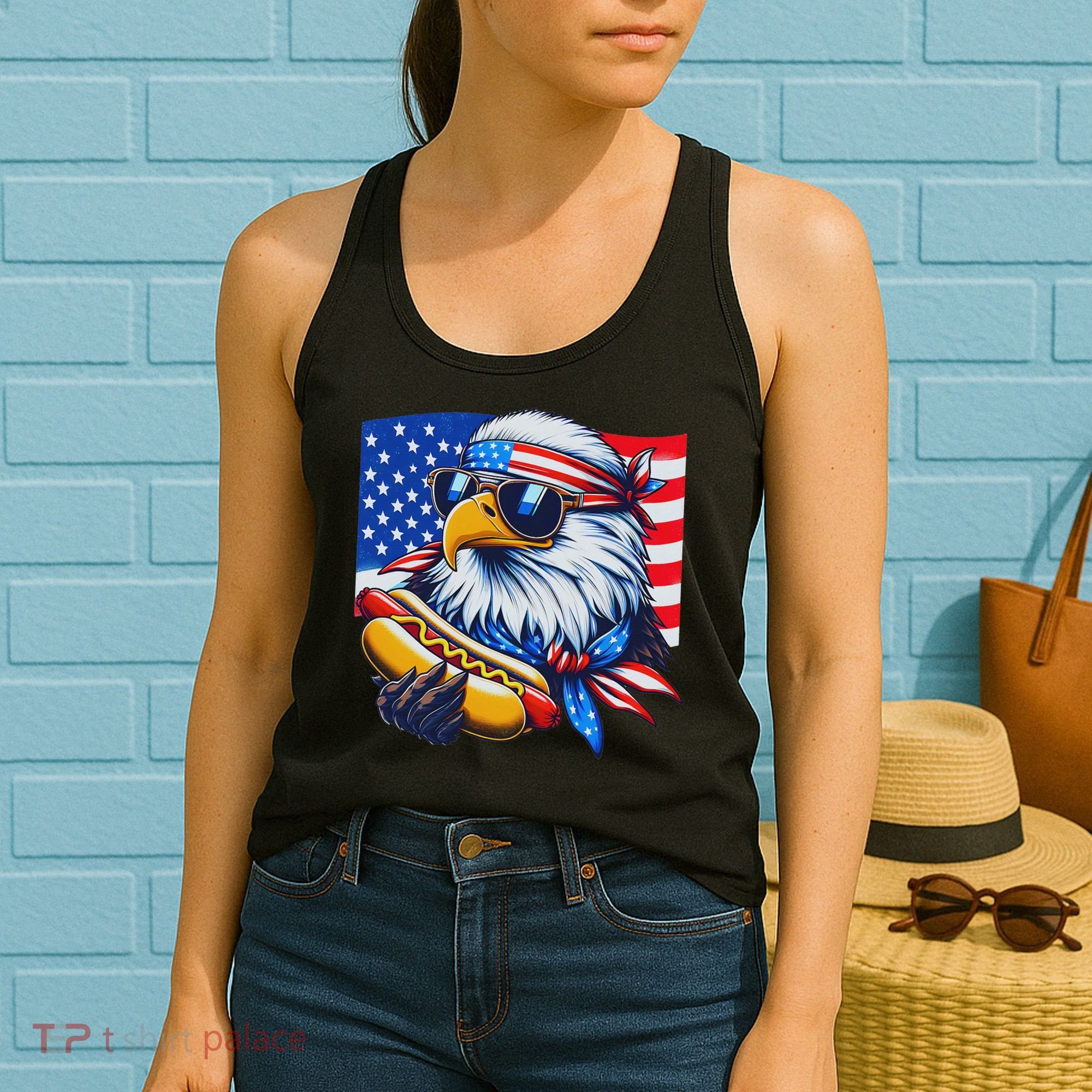 Funny Bald Eagle Hotdog American Flag 4th Of July Patriotic Women's Tank Top