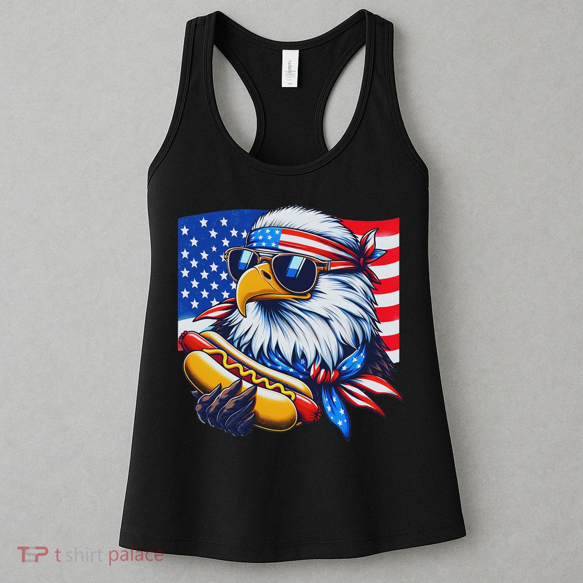 Funny Bald Eagle Hotdog American Flag 4th Of July Patriotic Women's Tank Top