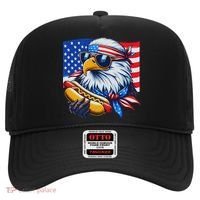 Funny Bald Eagle Hotdog American Flag 4th Of July Patriotic Hat thumb 0