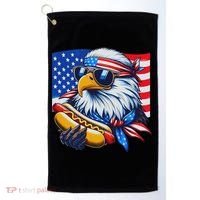 Funny Bald Eagle Hotdog American Flag 4th Of July Patriotic Golf Towel thumb 0
