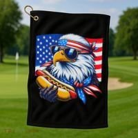 Funny Bald Eagle Hotdog American Flag 4th Of July Patriotic Golf Towel thumb 1