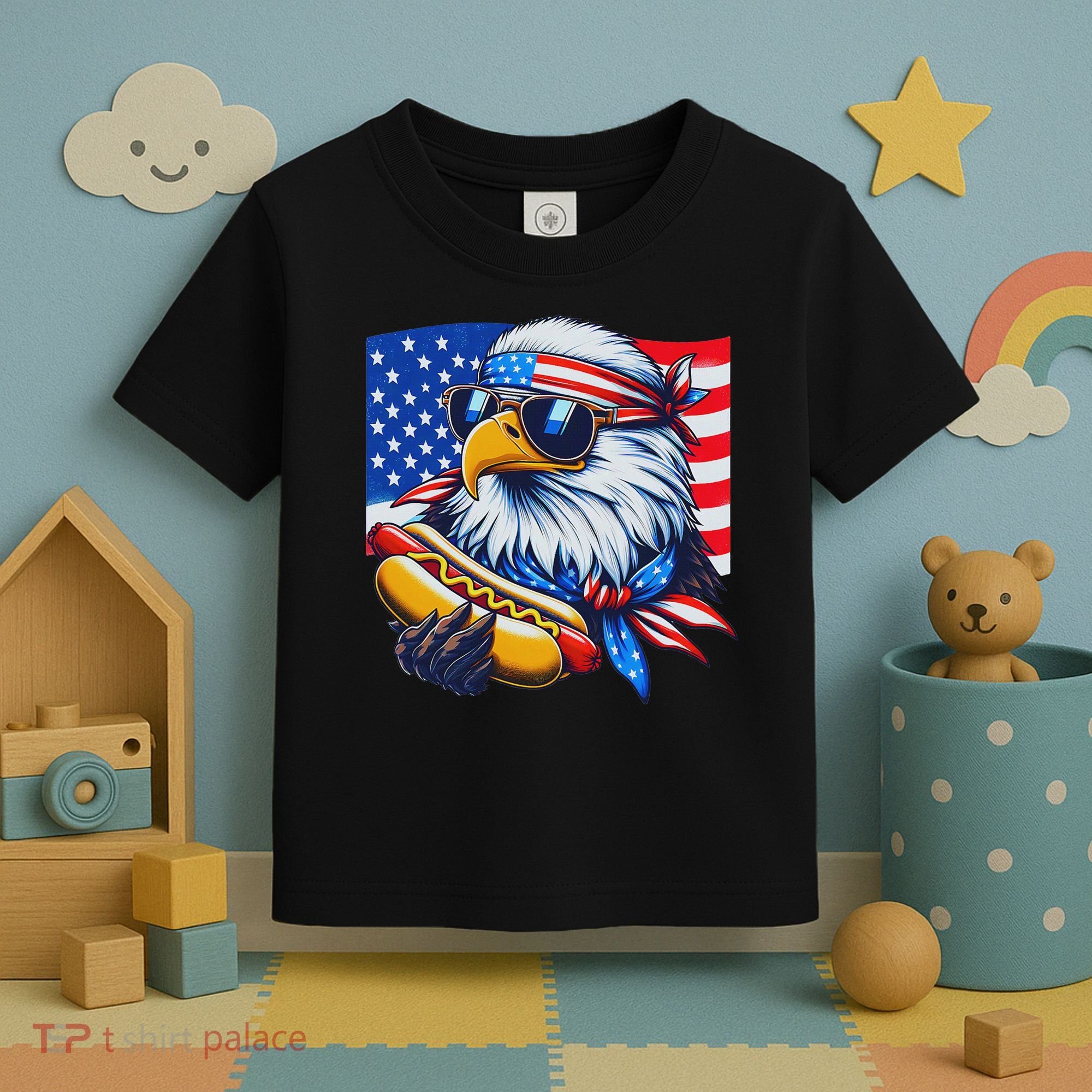 Funny Bald Eagle Hotdog American Flag 4th Of July Patriotic Toddler T-Shirt