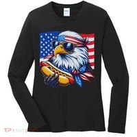 Funny Bald Eagle Hotdog American Flag 4th Of July Patriotic Women's Long Sleeve Shirt thumb 0