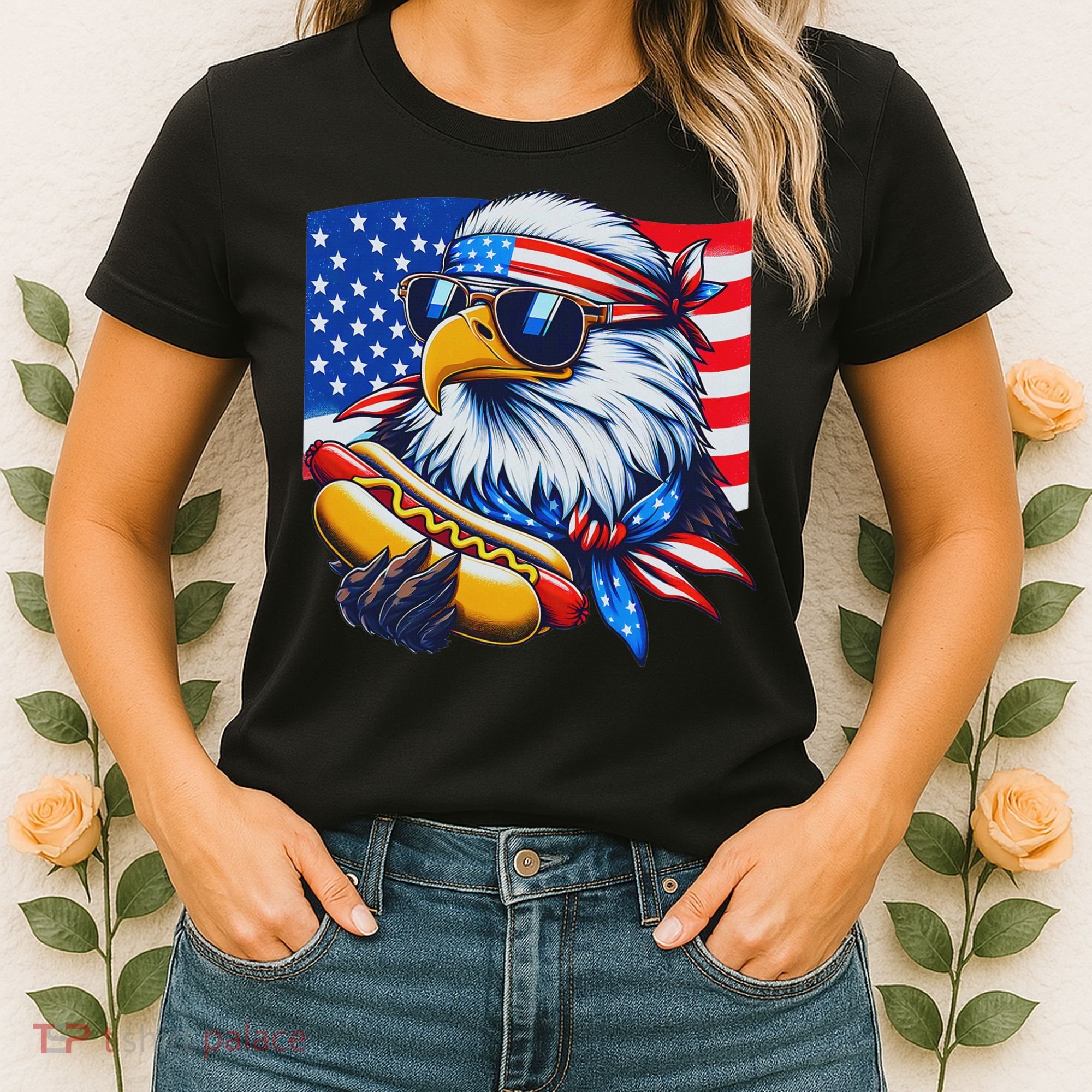 Funny Bald Eagle Hotdog American Flag 4th Of July Patriotic Women's T-Shirt