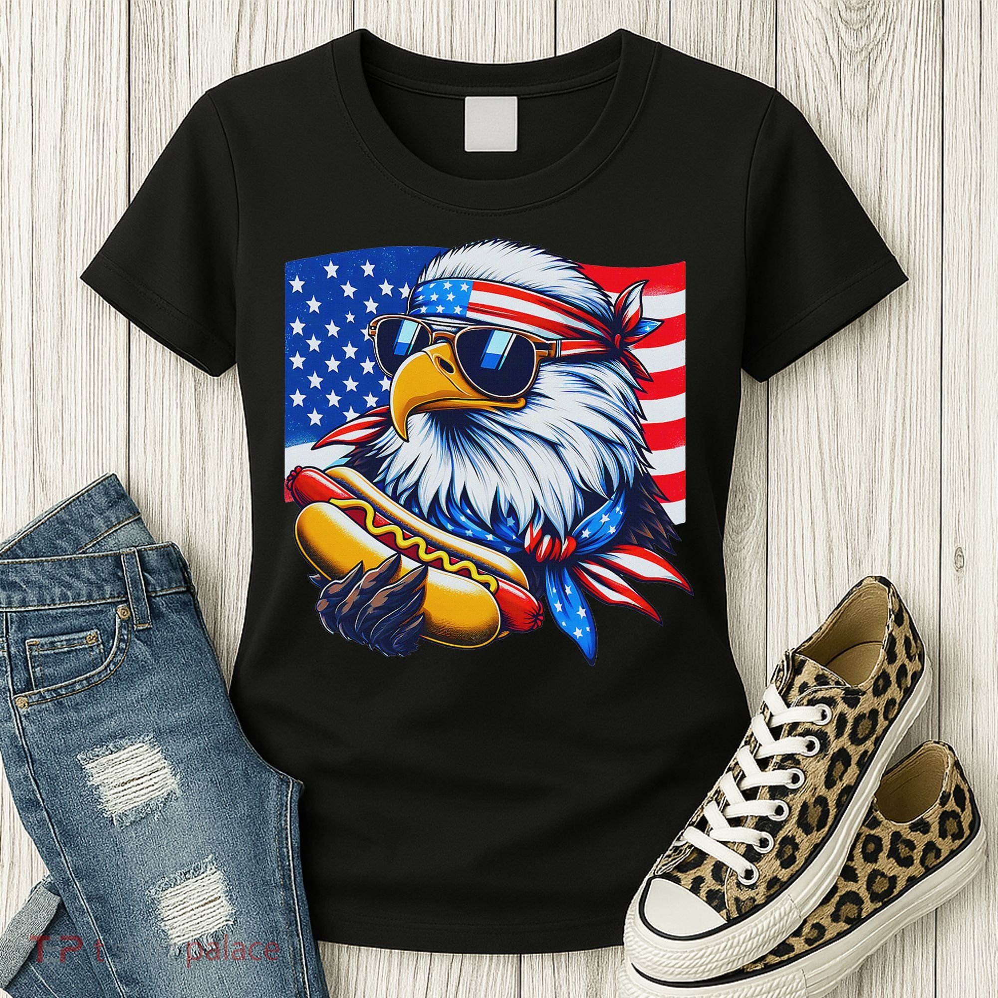 Funny Bald Eagle Hotdog American Flag 4th Of July Patriotic Women's T-Shirt