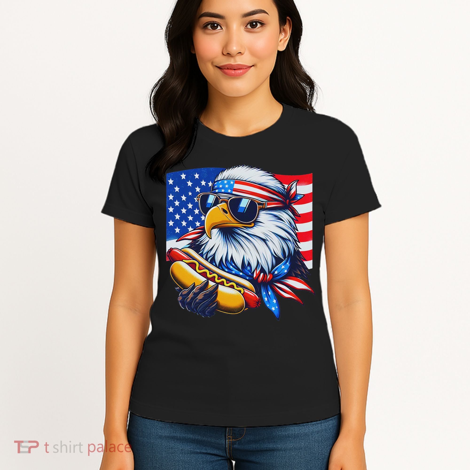 Funny Bald Eagle Hotdog American Flag 4th Of July Patriotic Women's T-Shirt