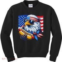 Funny Bald Eagle Hotdog American Flag 4th Of July Patriotic Kids Sweatshirt thumb 0