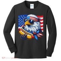 Funny Bald Eagle Hotdog American Flag 4th Of July Patriotic Kids Long Sleeve Shirt thumb 0