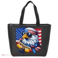 Funny Bald Eagle Hotdog American Flag 4th Of July Patriotic Tote Bag thumb 0