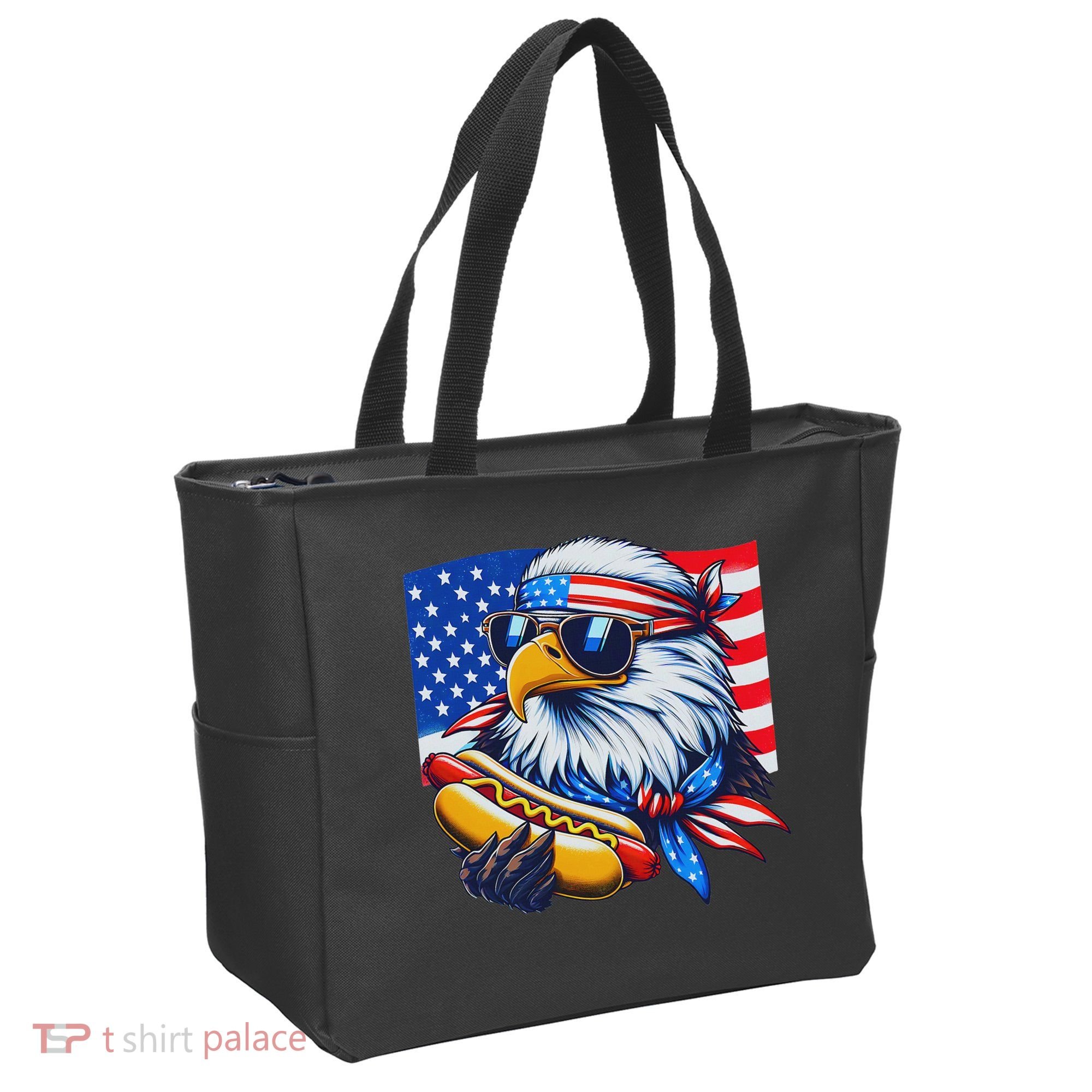Funny Bald Eagle Hotdog American Flag 4th Of July Patriotic Tote Bag