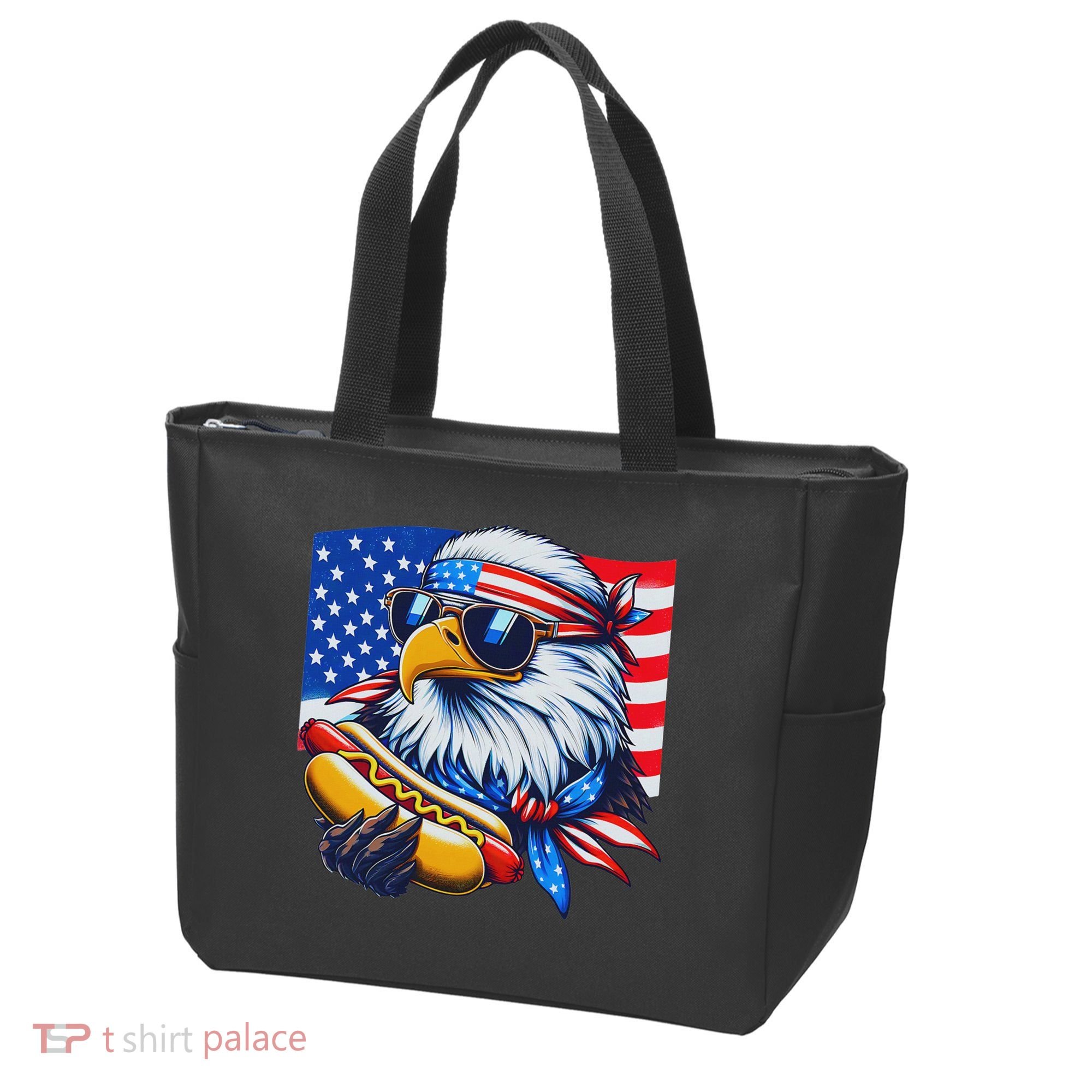 Funny Bald Eagle Hotdog American Flag 4th Of July Patriotic Tote Bag