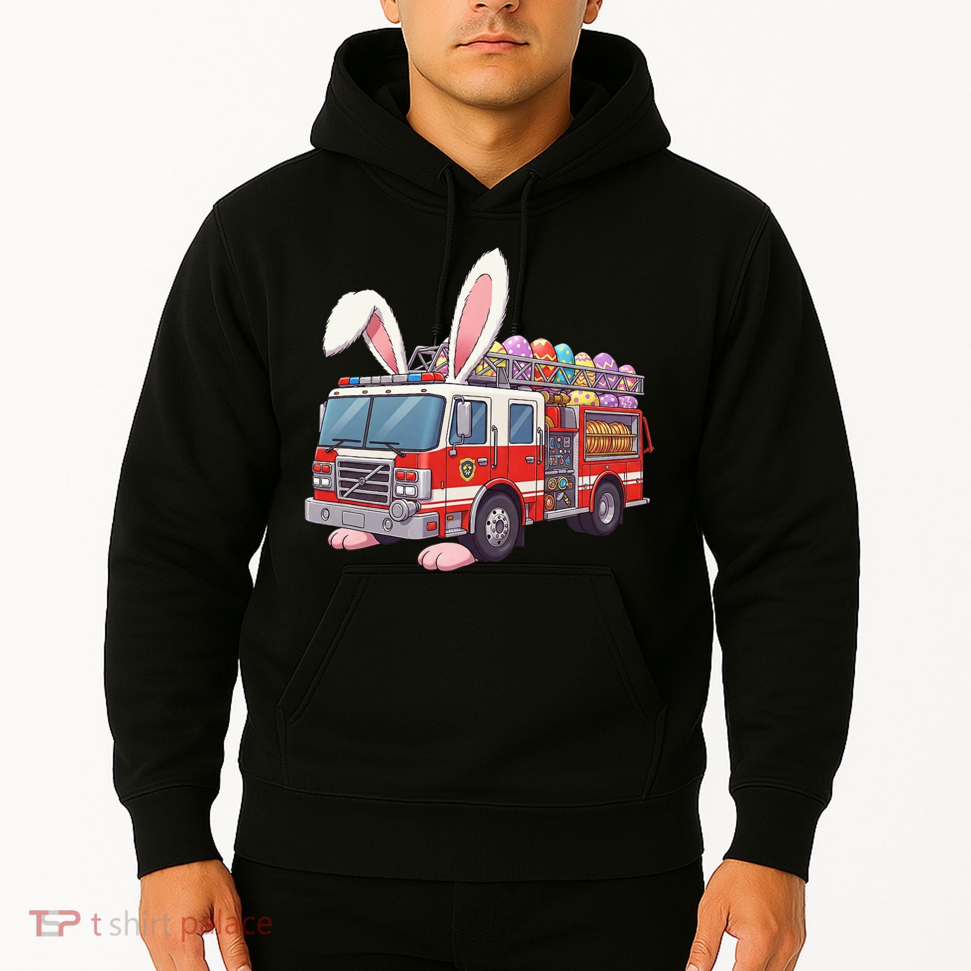 Firetruck Bunny Easter Easter Day Firefighter Hoodie