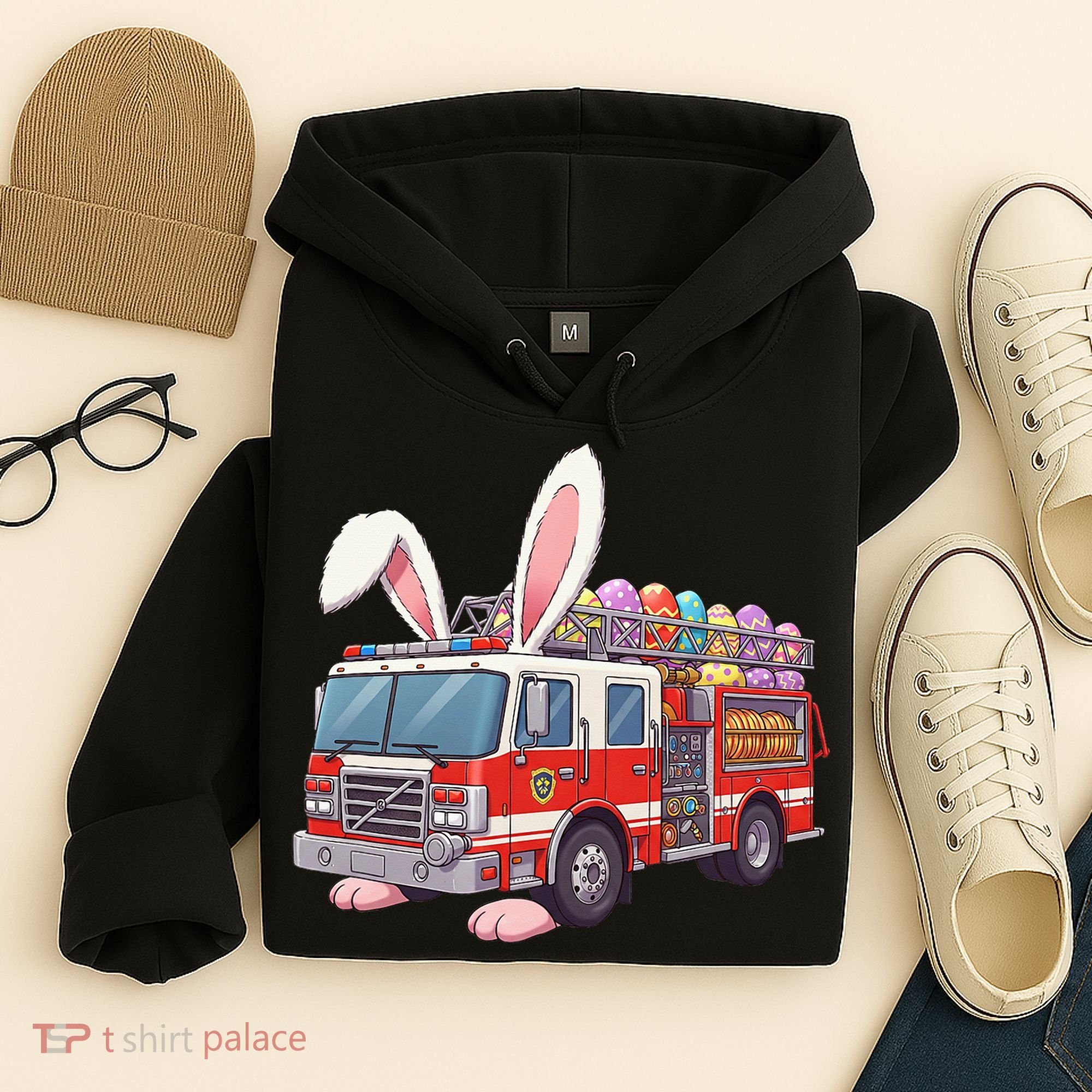 Firetruck Bunny Easter Easter Day Firefighter Hoodie