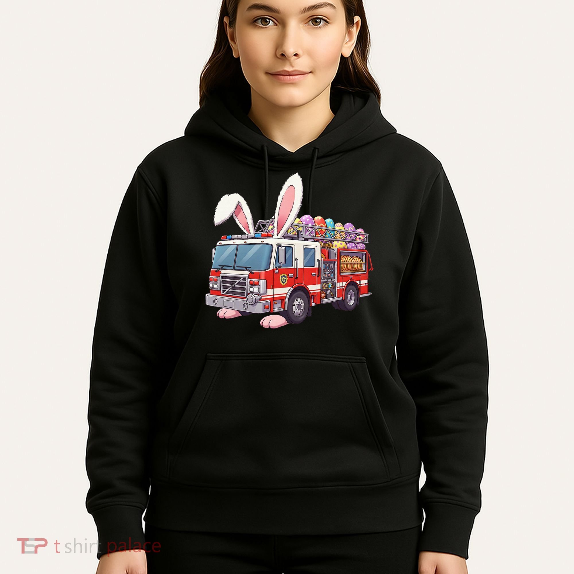 Firetruck Bunny Easter Easter Day Firefighter Hoodie
