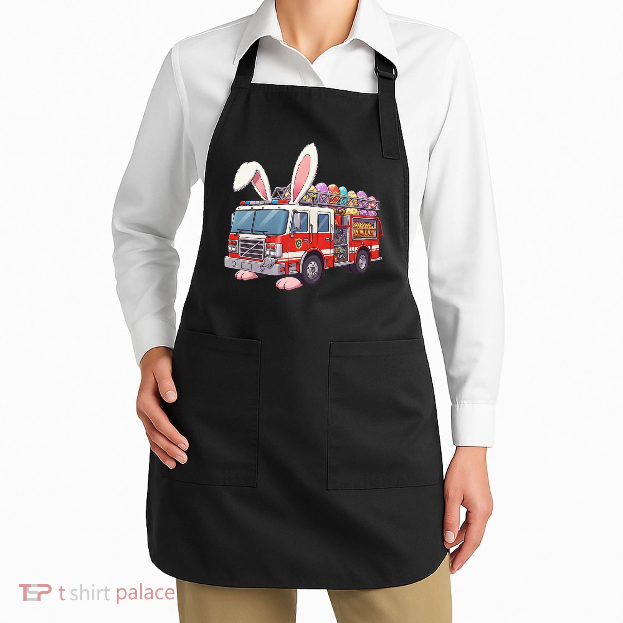 Firetruck Bunny Easter Easter Day Firefighter Apron