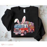 Firetruck Bunny Easter Easter Day Firefighter Sweatshirt thumb 2