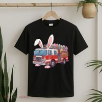 Firetruck Bunny Easter Easter Day Firefighter T-Shirt thumb 2