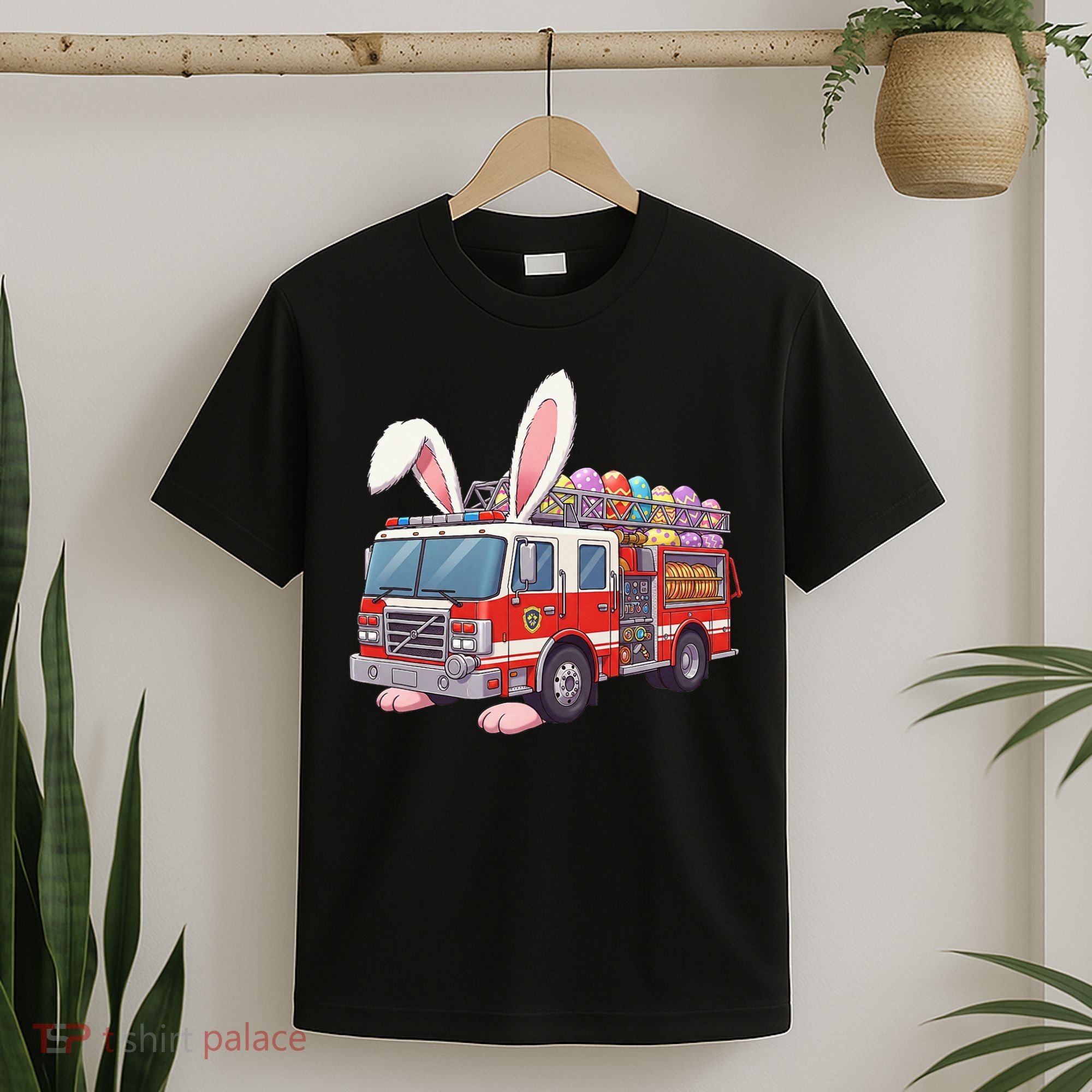 Firetruck Bunny Easter Easter Day Firefighter T-Shirt