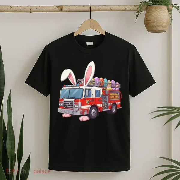 Firetruck Bunny Easter Easter Day Firefighter T-Shirt