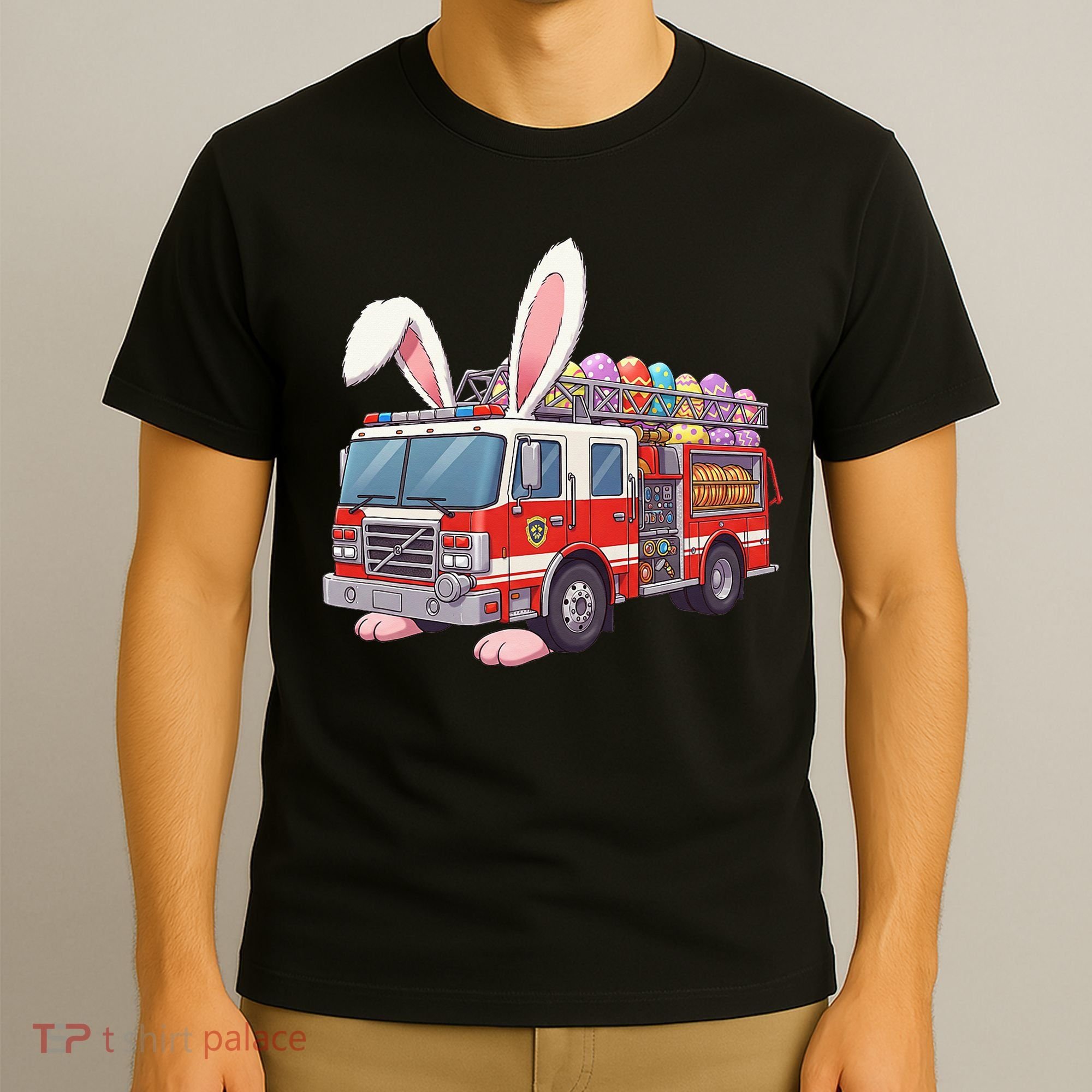 Firetruck Bunny Easter Easter Day Firefighter T-Shirt