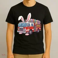 Firetruck Bunny Easter Easter Day Firefighter T-Shirt thumb 3