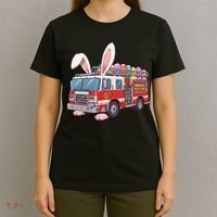Firetruck Bunny Easter Easter Day Firefighter T-Shirt thumb 4