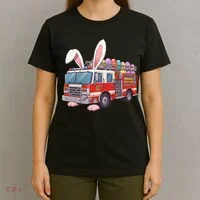 Firetruck Bunny Easter Easter Day Firefighter T-Shirt thumb 4