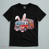 Firetruck Bunny Easter Easter Day Firefighter T-Shirt thumb 5
