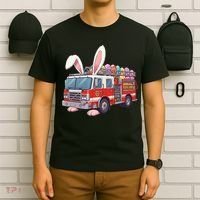 Firetruck Bunny Easter Easter Day Firefighter T-Shirt thumb 6