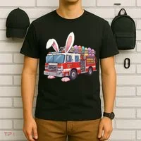 Firetruck Bunny Easter Easter Day Firefighter T-Shirt thumb 6