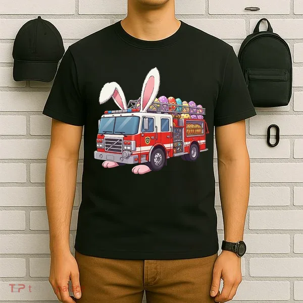 Firetruck Bunny Easter Easter Day Firefighter T-Shirt