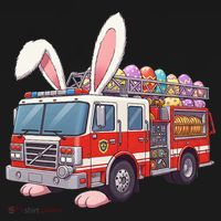 Firetruck Bunny Easter Easter Day Firefighter T-Shirt thumb 7