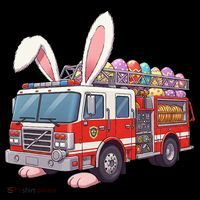Firetruck Bunny Easter Easter Day Firefighter Button thumb 1