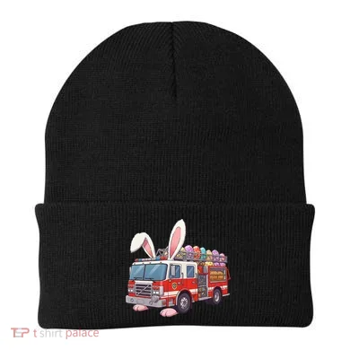 Firetruck Bunny Easter Easter Day Firefighter Beanie